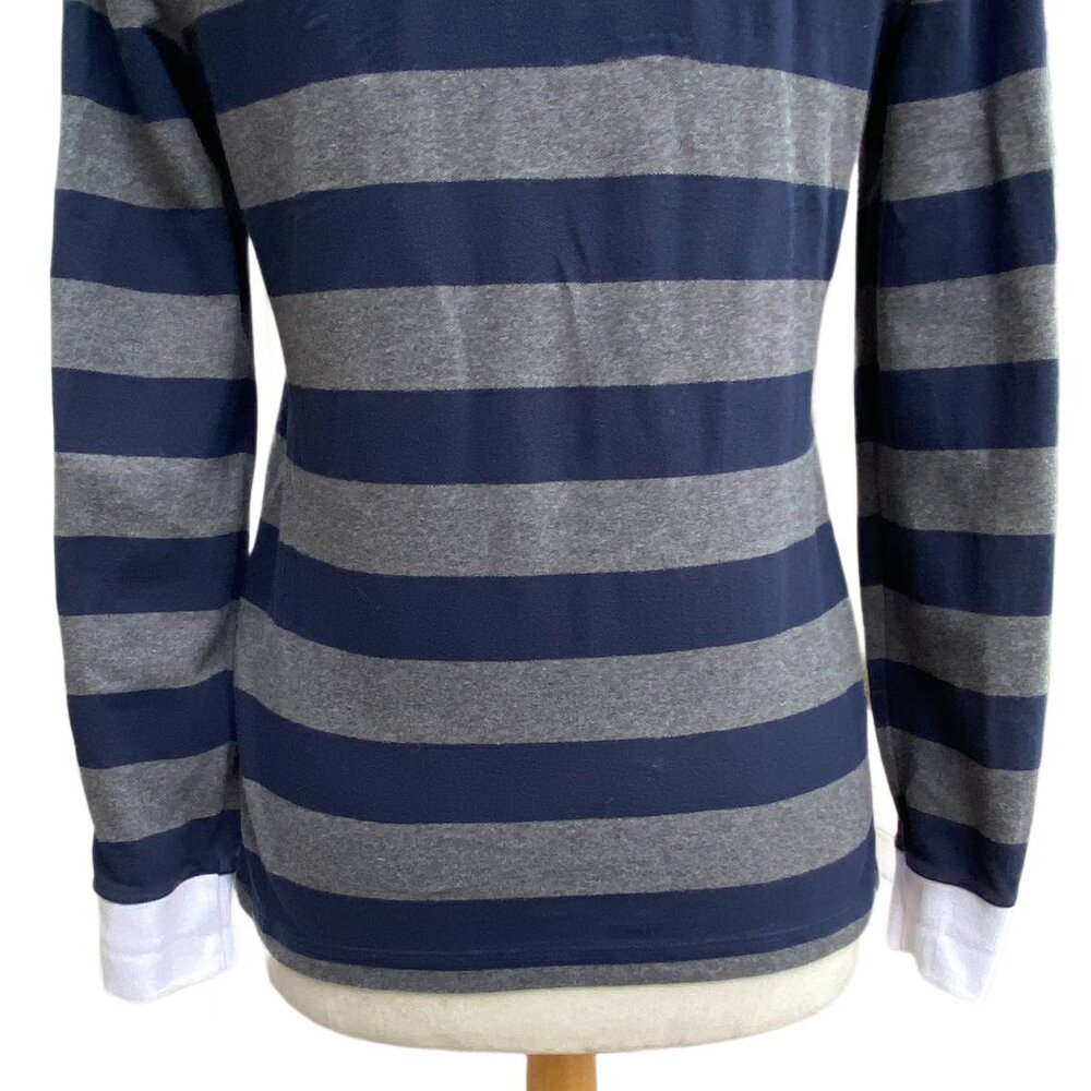 Lands End Blue Gray Striped Rugby Shirt Retro Back to School Preppy Academia-S - Picture 9 of 12